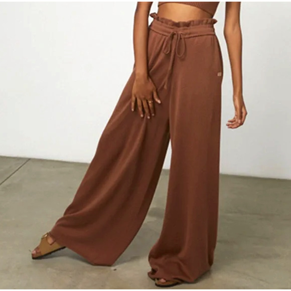 Lunya Pants - Lunya Wide Leg Cozy Cotton Silk Relaxed Pants in Humble Brown Small